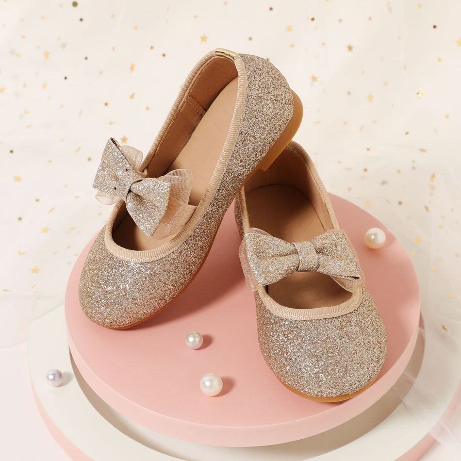 Toddler / Kid Allover Glitter Decor Bow Mary Jane Shoes Gold big image 2