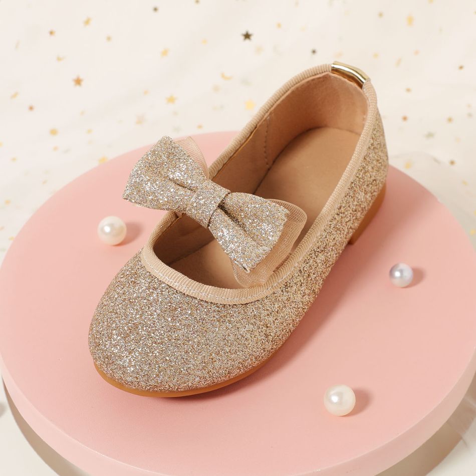 Toddler / Kid Allover Glitter Decor Bow Mary Jane Shoes Gold big image 3