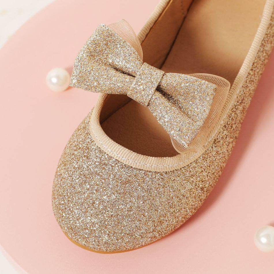 Toddler / Kid Allover Glitter Decor Bow Mary Jane Shoes Gold big image 4