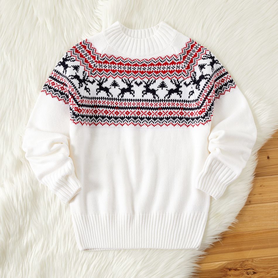 Christmas Deer Pattern Mock Neck Long-sleeve Knitted Sweater for Mom and Me BlackandWhite big image 2