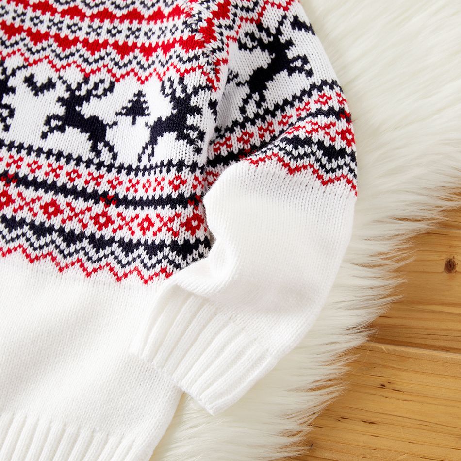 Christmas Deer Pattern Mock Neck Long-sleeve Knitted Sweater for Mom and Me BlackandWhite big image 5