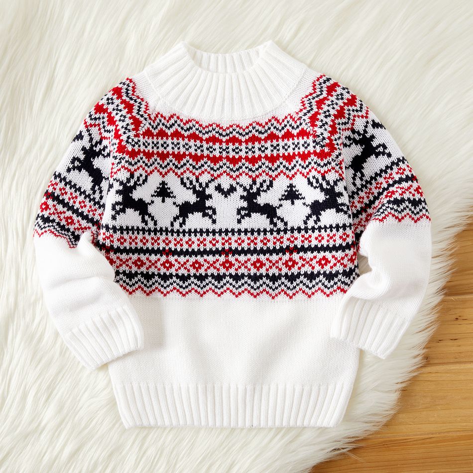 Christmas Deer Pattern Mock Neck Long-sleeve Knitted Sweater for Mom and Me BlackandWhite big image 7