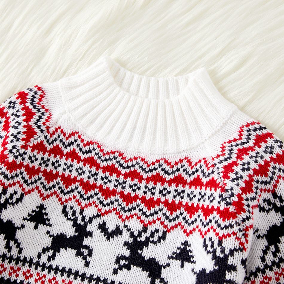 Christmas Deer Pattern Mock Neck Long-sleeve Knitted Sweater for Mom and Me BlackandWhite big image 3