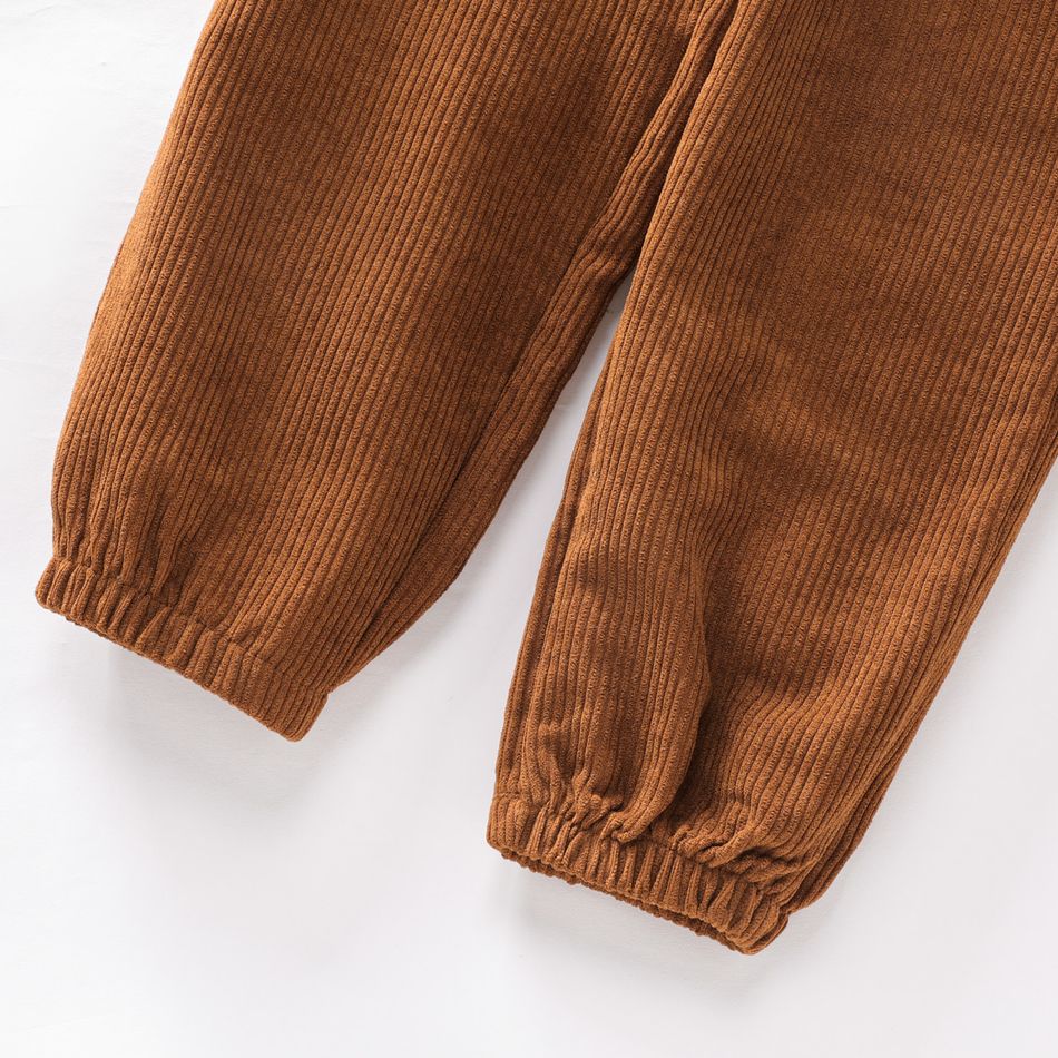 Kid Boy Casual Solid Color Elasticized Corduroy Pants Brown