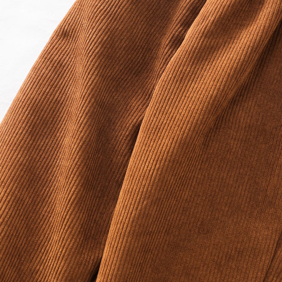 Kid Boy Casual Solid Color Elasticized Corduroy Pants Brown big image 5