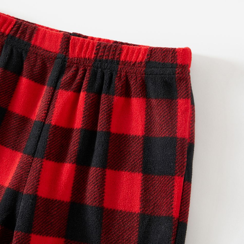 Christmas Family Matching Reindeer Embroidered Red Plaid Raglan-sleeve Thickened Polar Fleece Pajamas Sets (Flame Resistant) redblack big image 9