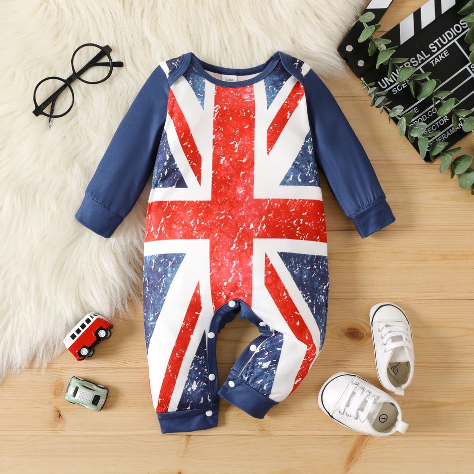 Baby Boy/Girl Union Jack Print Long-sleeve Jumpsuit Blue
