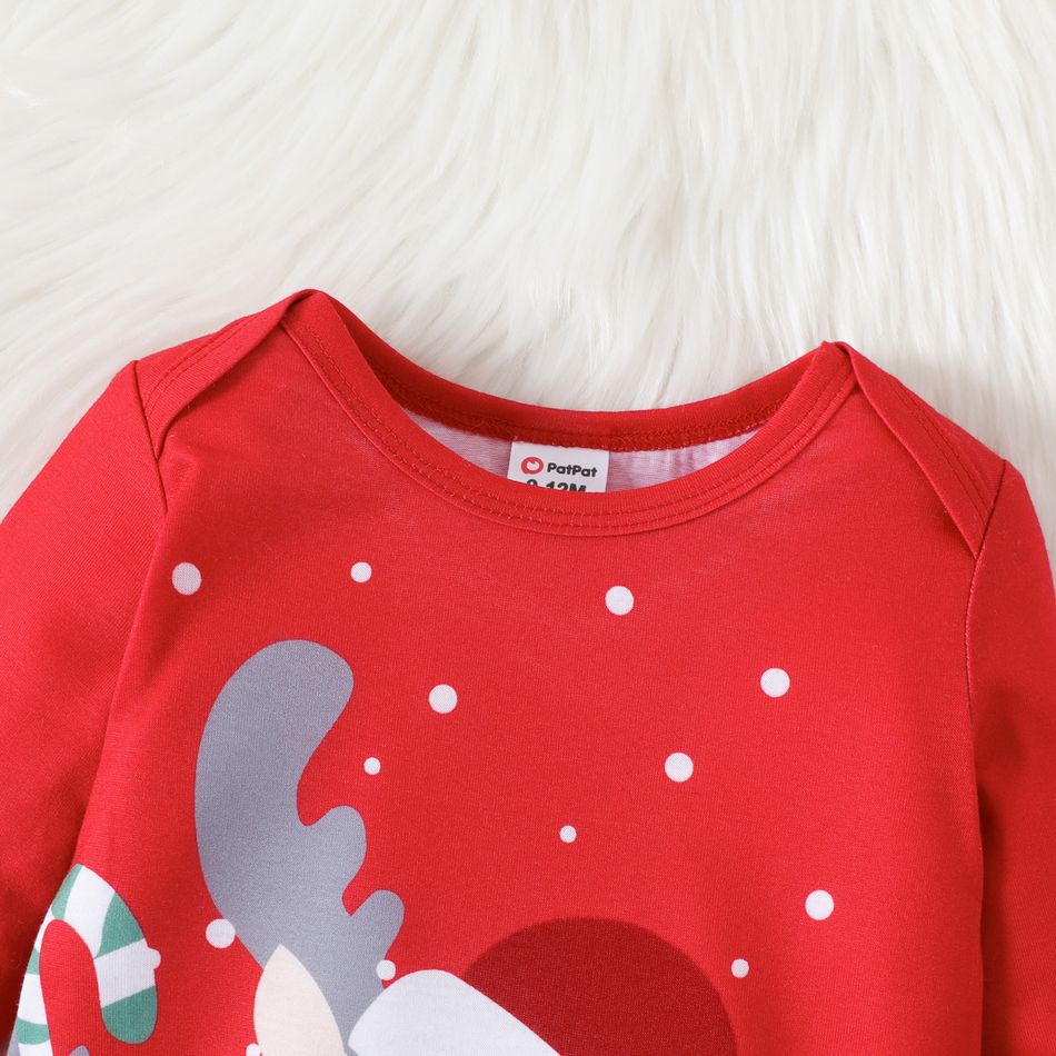Christmas 2pcs Baby Boy Long-sleeve Deer Graphic Romper and Allover Print Pants Set Red-2 big image 3