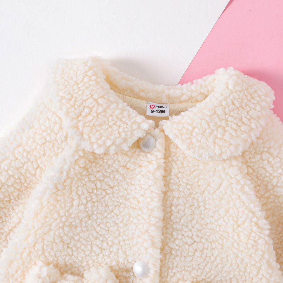 Baby Girl Solid Thermal Fuzzy Fleece Long-sleeve Coat White big image 4