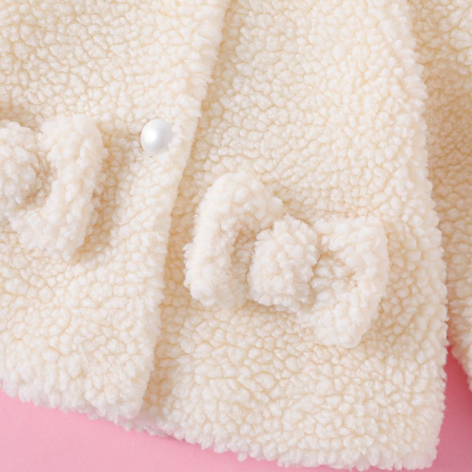 Baby Girl Solid Thermal Fuzzy Fleece Long-sleeve Coat White big image 5