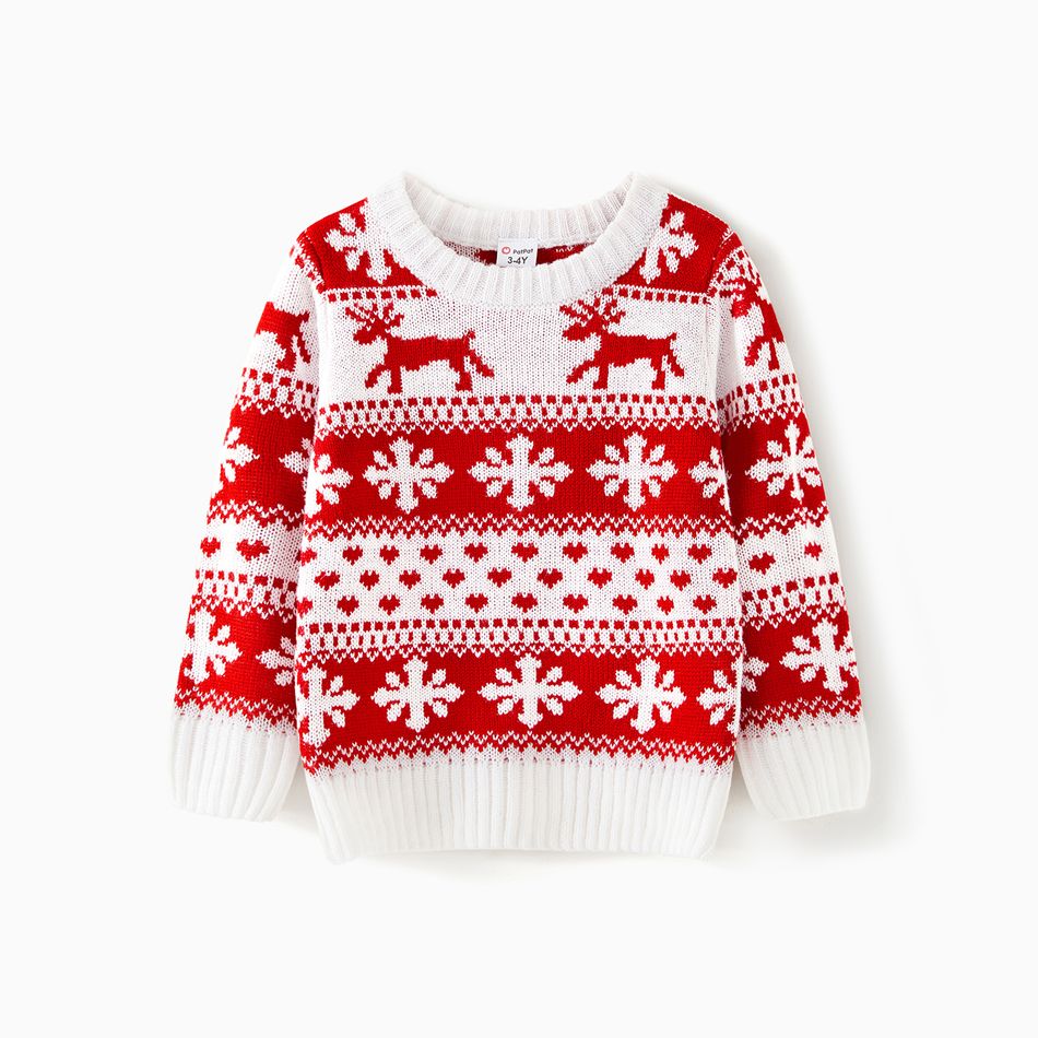 Christmas Family Matching Allover Pattern Long-sleeve Knitted Sweaters REDWHITE big image 7
