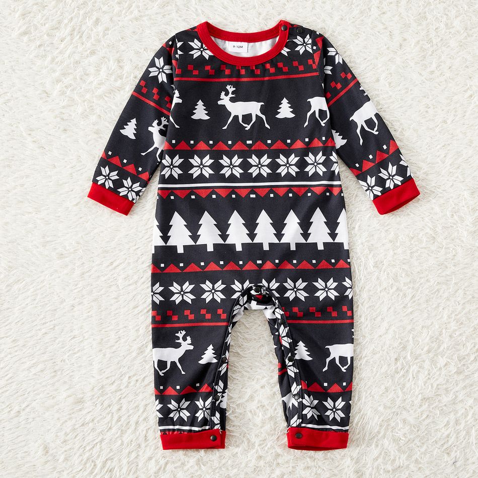 Christmas Family Matching Letter Print Raglan-sleeve Pajamas Sets (Flame Resistant) Black big image 11