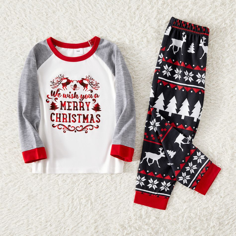 Christmas Family Matching Letter Print Raglan-sleeve Pajamas Sets (Flame Resistant) Black big image 7