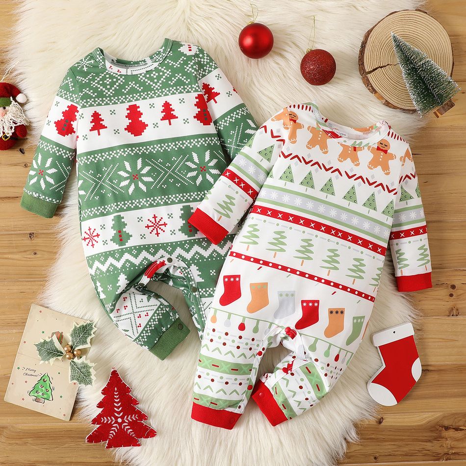 Christmas Baby Boy/Girl Allover Print Long-sleeve Jumpsuit Red big image 2