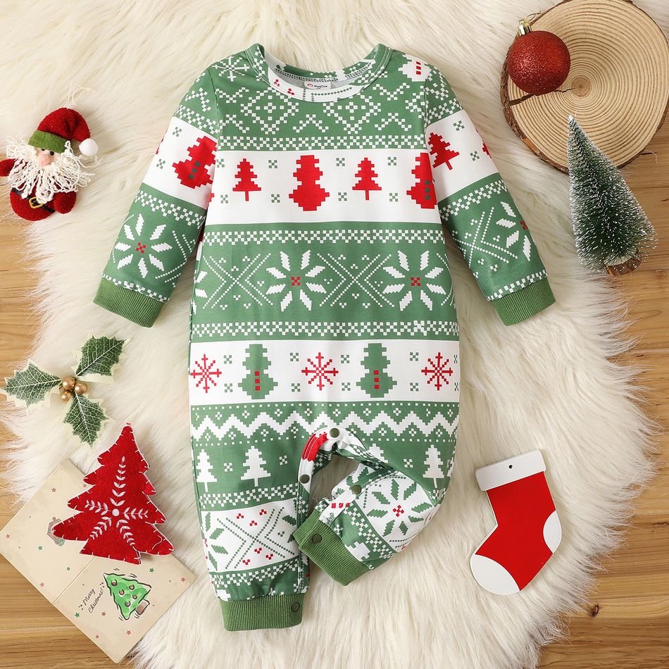 Christmas Baby Boy/Girl Allover Print Long-sleeve Jumpsuit Chartreuse big image 3