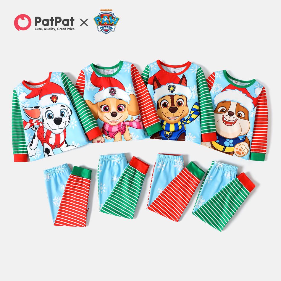PAW Patrol 2pcs 2pcs Toddler Boy/Girl Christmas Striped Colorblock Long-sleeve Tee and Pants Set Green big image 6