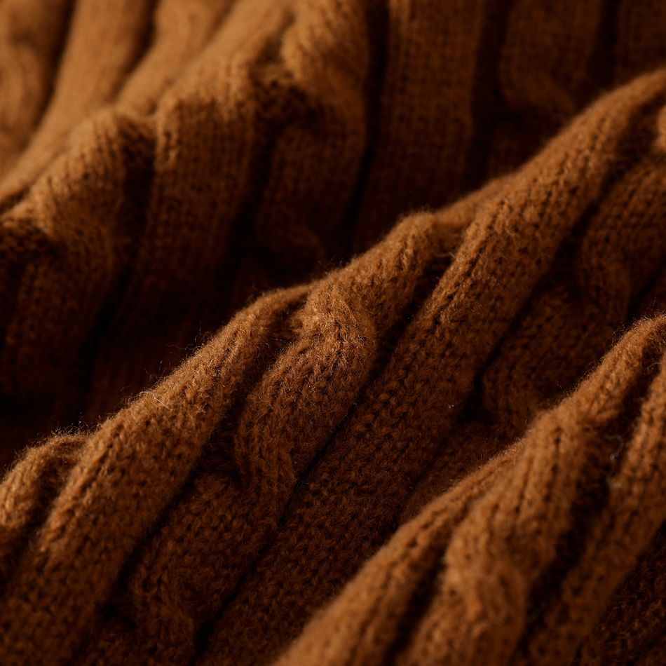 kid Boy Zipper Design Brown Textured Knit Sweater Caramel big image 5