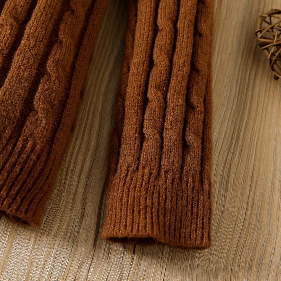 kid Boy Zipper Design Brown Textured Knit Sweater Caramel big image 4