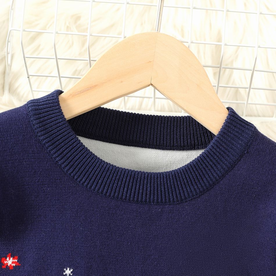 Kid Boy Christmas Deer Pattern Knit Sweater Dark Blue big image 3