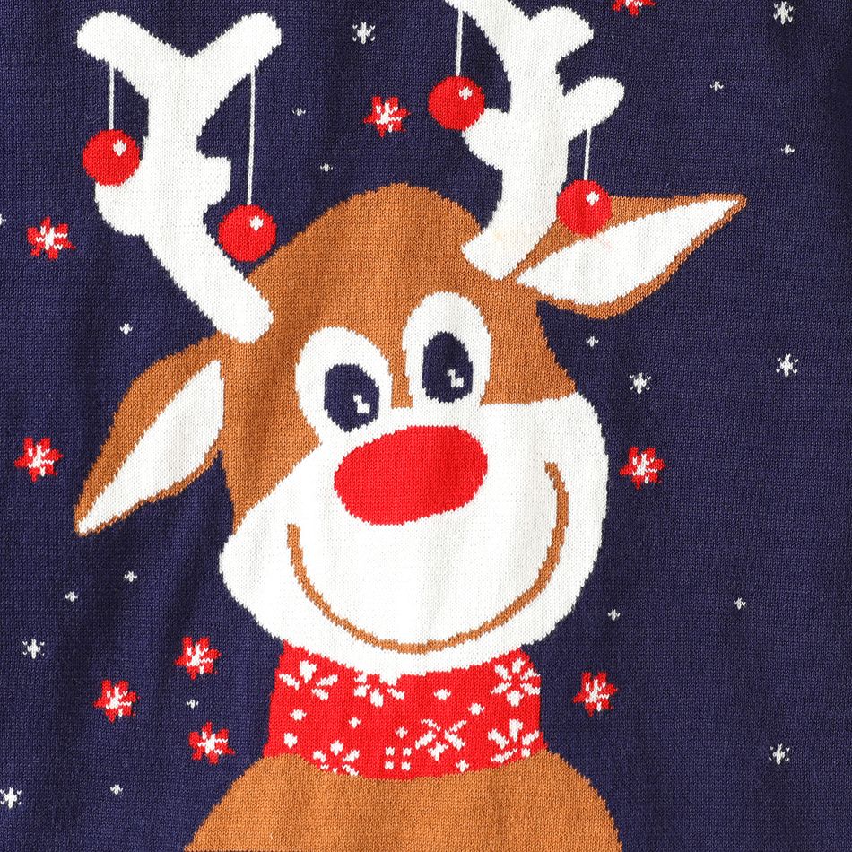 Kid Boy Christmas Deer Pattern Knit Sweater Dark Blue big image 2