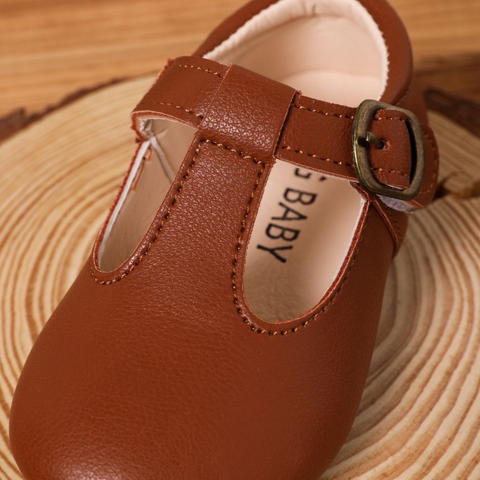 Toddler Simple Plain Buckle Velcro Soft Sole Shoes Brown