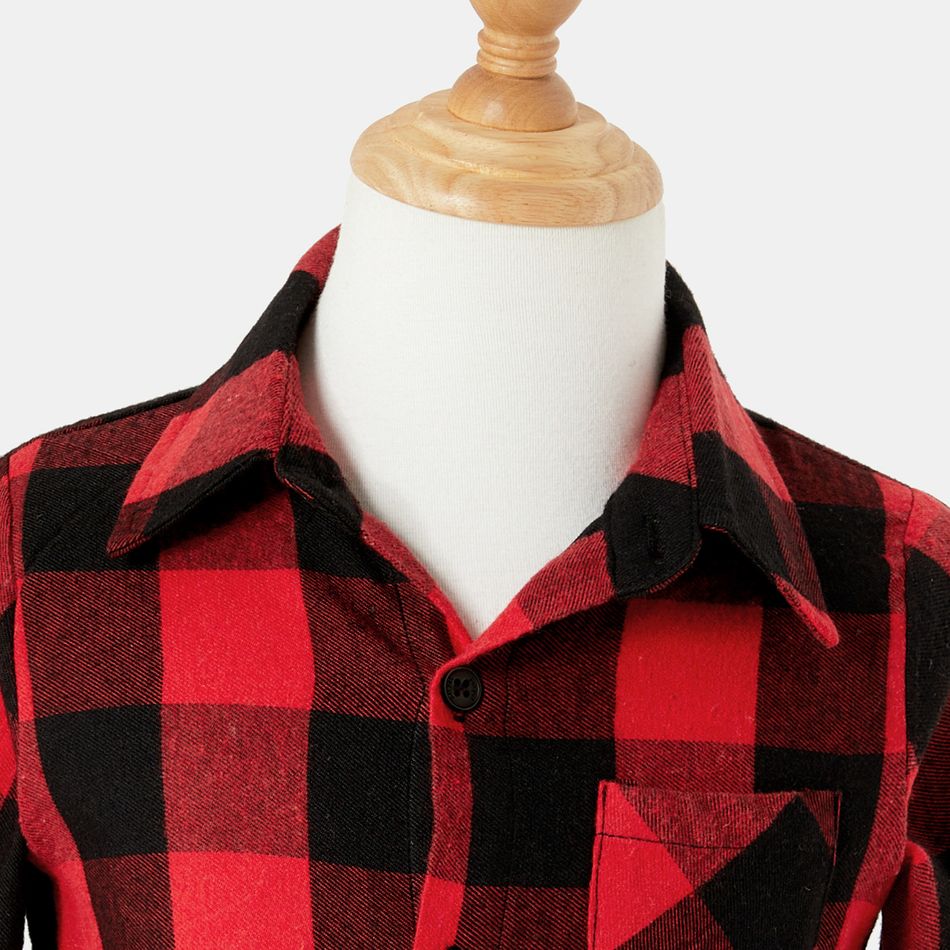 Christmas Family Matching Red Plaid Long-sleeve Button Up Shirts and Mesh Skirts Sets redblack big image 16
