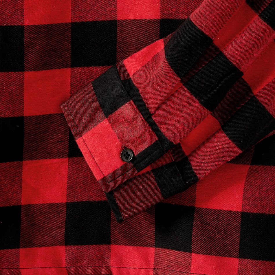 Christmas Family Matching Red Plaid Long-sleeve Button Up Shirts and Mesh Skirts Sets redblack big image 14