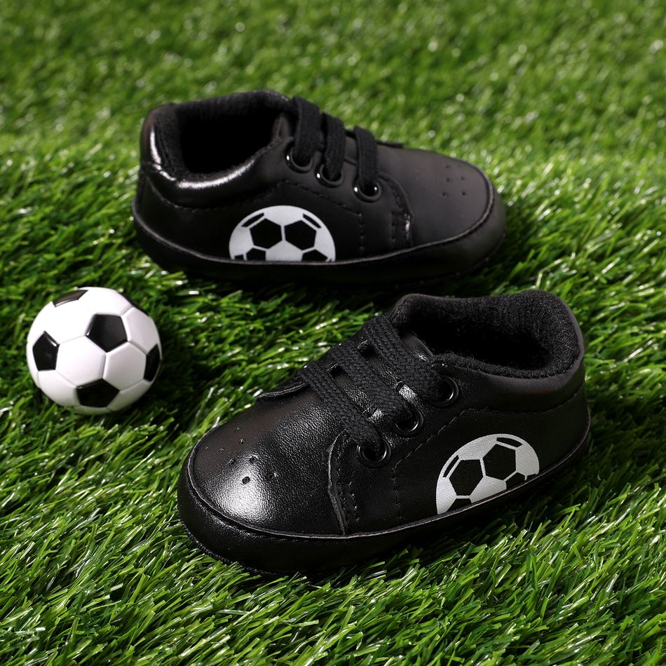 Baby / Toddler Football Soccer Graphic Lace Up Black Prewalker Shoes Black big image 2