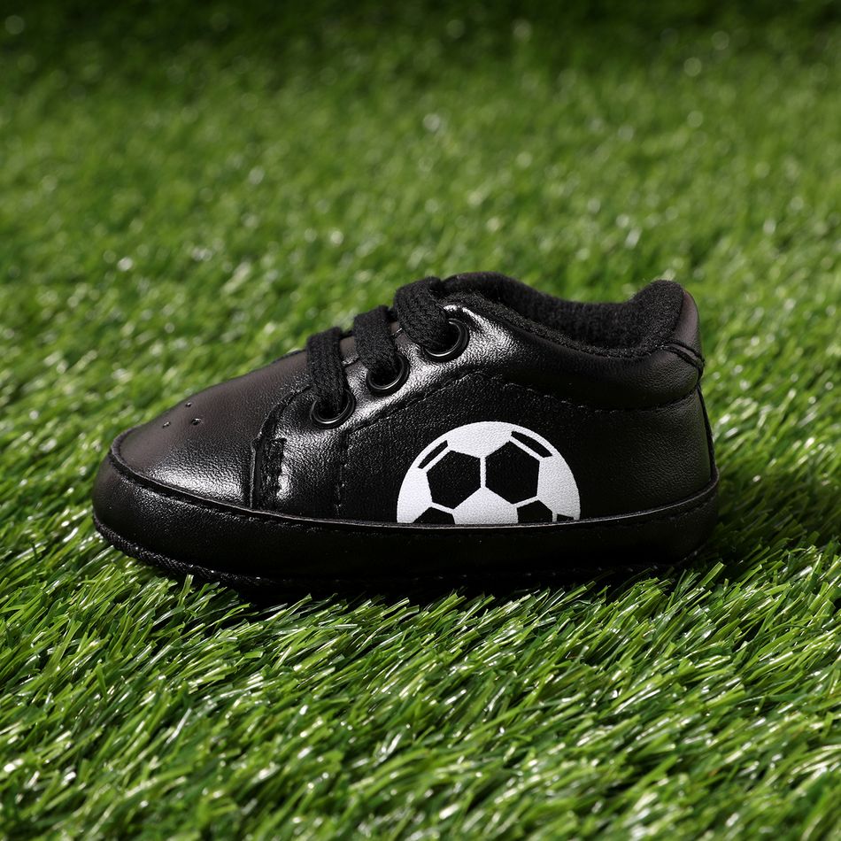 Baby / Toddler Football Soccer Graphic Lace Up Black Prewalker Shoes Black big image 3