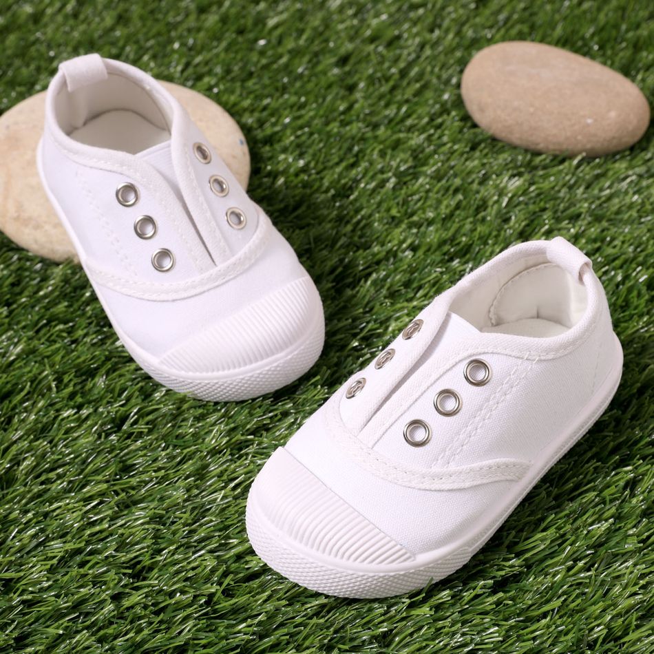 Toddler / Kid Solid Breathable Slip-on Canvas Shoes White big image 3