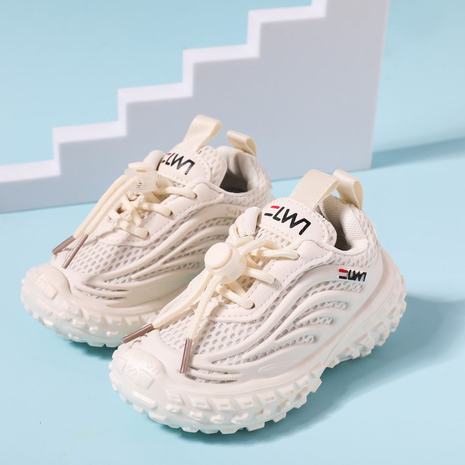 Toddler / Kid Letter Detail Lace Up Breathable Chunky Sneakers White big image 2