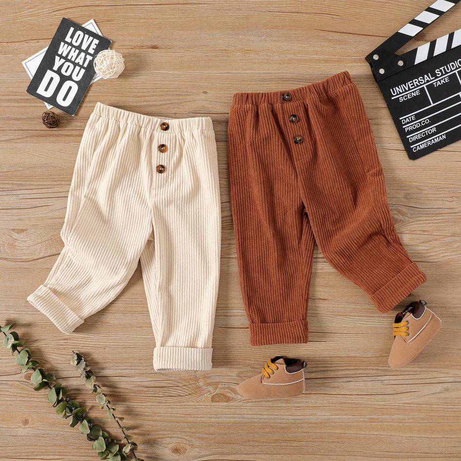 Baby Boy/Girl Button Front Solid Corduroy Pants Apricot big image 2