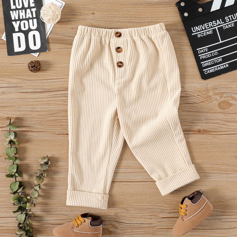 Baby Boy/Girl Button Front Solid Corduroy Pants Apricot