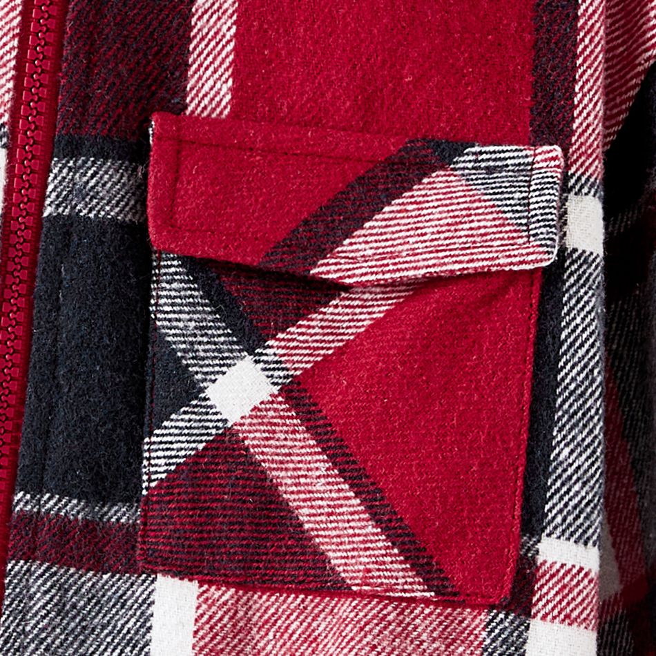 Family Matching Plaid Drop Shoulder Long-sleeve Zipper Hoodies Red big image 7