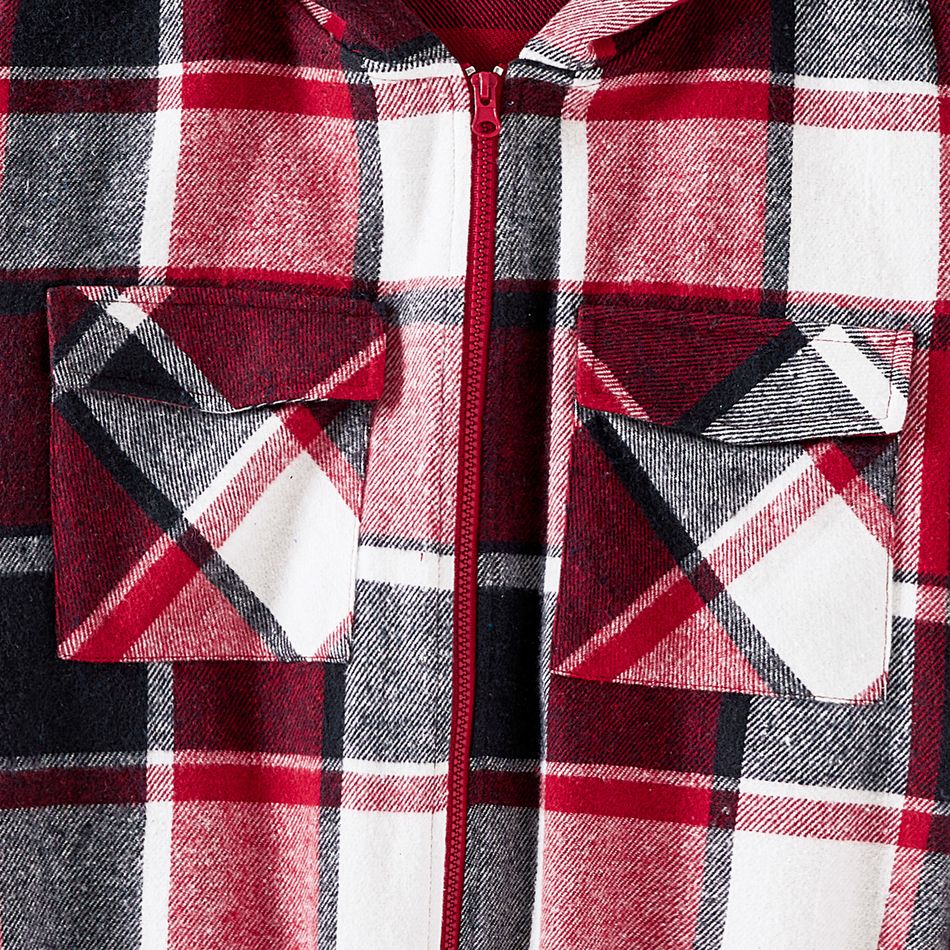 Family Matching Plaid Drop Shoulder Long-sleeve Zipper Hoodies Red big image 4