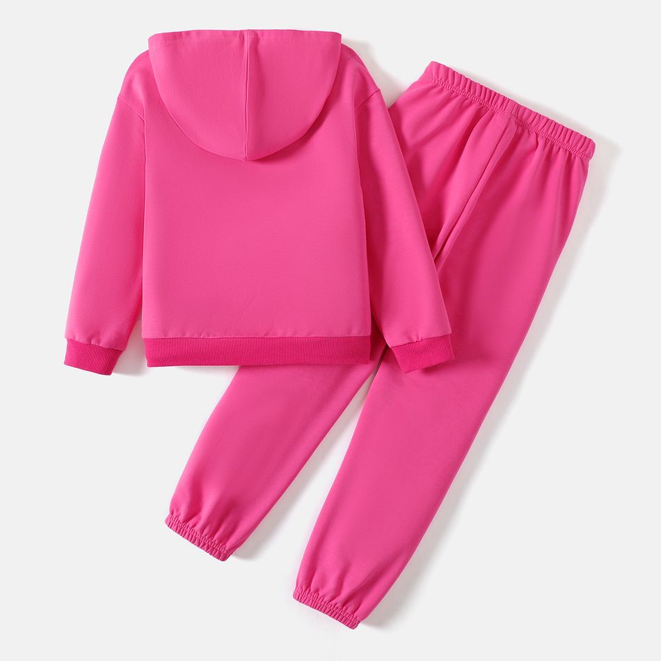 Barbie 2pcs Kid Girl Letter Print Pink Cotton Hoodie Sweatshirt and Elasticized Pants Set Roseo big image 3