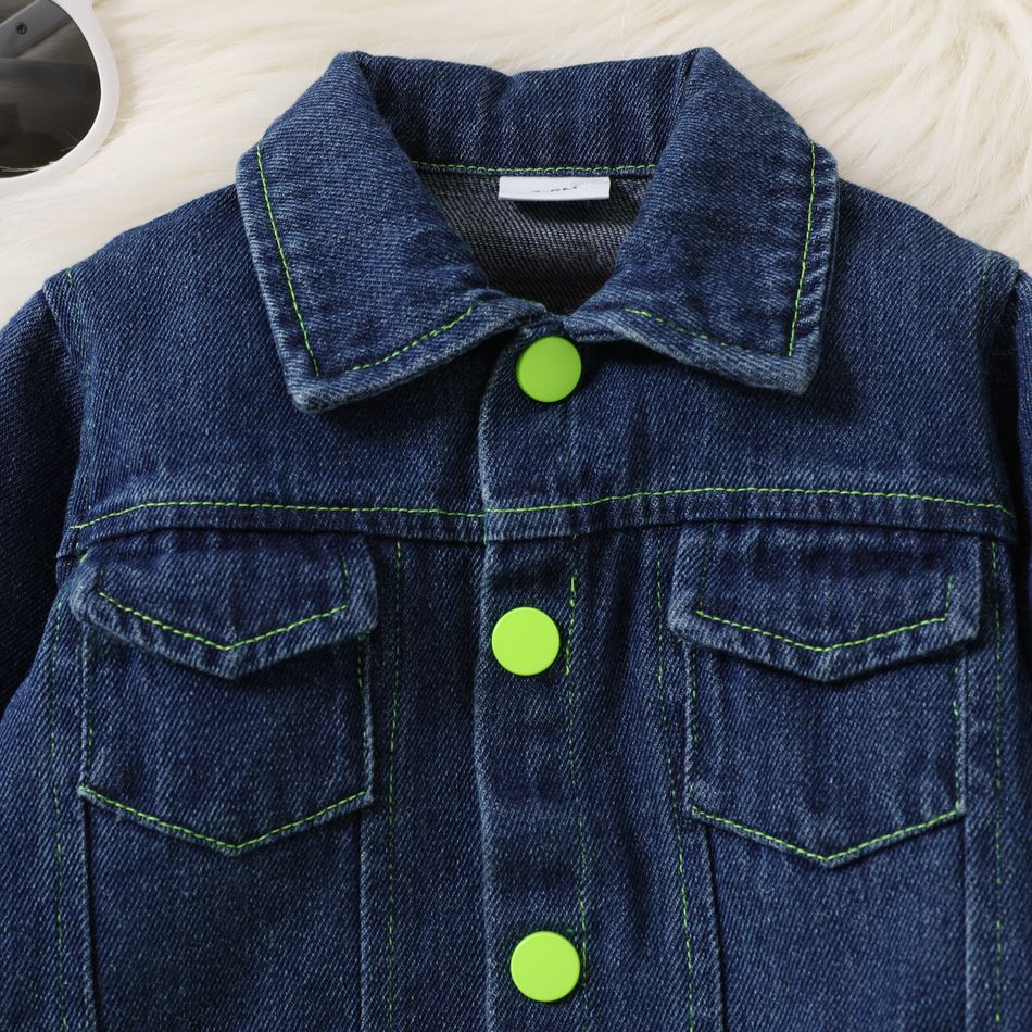2pcs Baby Girl Long-sleeve Denim Jacket and Fluorescent Color Halter Bell Bottom Jumpsuit Set Green big image 5