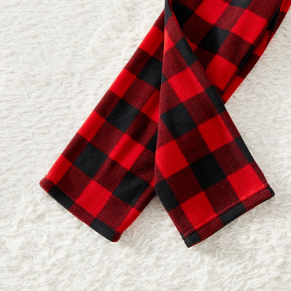 Christmas Family Matching Antler & Letter Embroidered Red Plaid Thickened Polar Fleece Long-sleeve Pajamas Sets (Flame Resistant) redblack big image 7