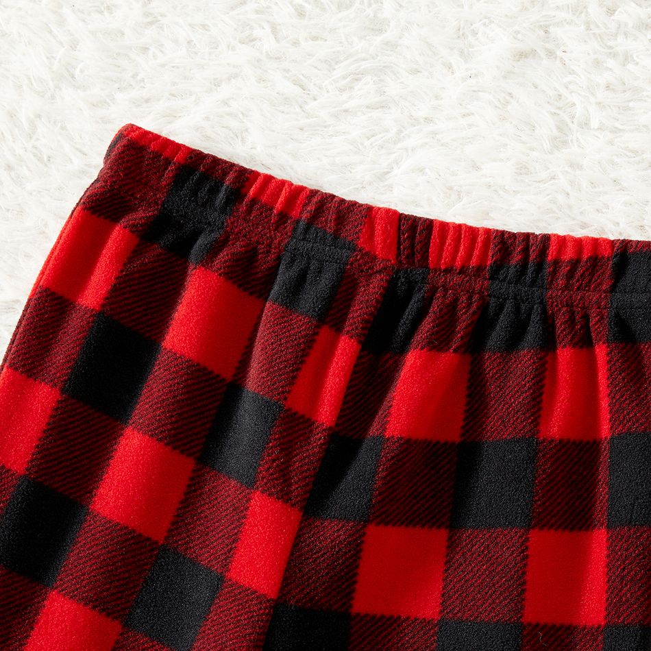 Christmas Family Matching Antler & Letter Embroidered Red Plaid Thickened Polar Fleece Long-sleeve Pajamas Sets (Flame Resistant) redblack big image 6