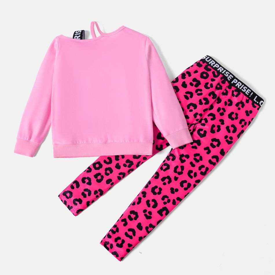 L.O.L. SURPRISE! 2pcs Kid Girl Character Letter Print Cut Out Long-sleeve Tee and Leopard Print Leggings Set Pink big image 3