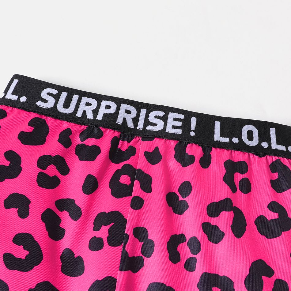 L.O.L. SURPRISE! 2pcs Kid Girl Character Letter Print Cut Out Long-sleeve Tee and Leopard Print Leggings Set Pink