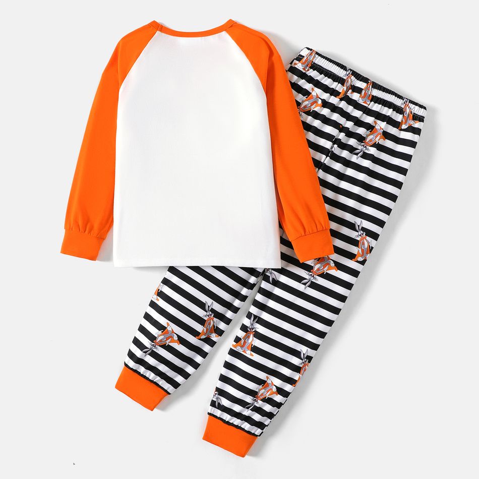 Loony Tunes 2pcs Kid Boy Halloween Letter Print Long Raglan Sleeve Tee and Striped Pants Set Colorful