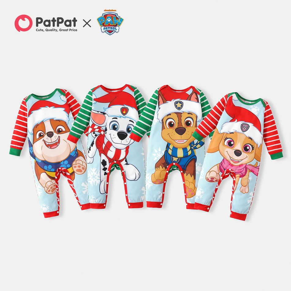 PAW Patrol Little Boy/Girl Christmas Cartoon Print Striped Long-sleeve Jumpsuit REDWHITE big image 2