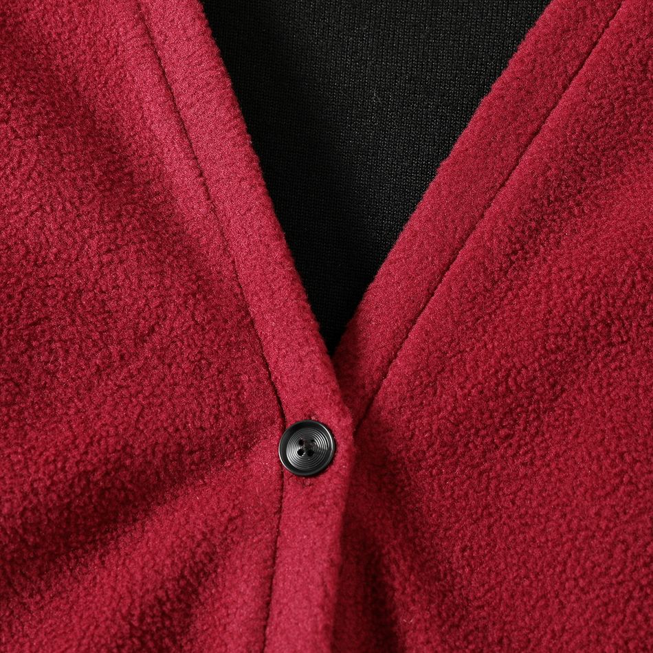 2pcs Kid Girl Christmas Mock Neck Long-sleeve Black Dress and Red Cardigan Jacket Set ColorBlock big image 4