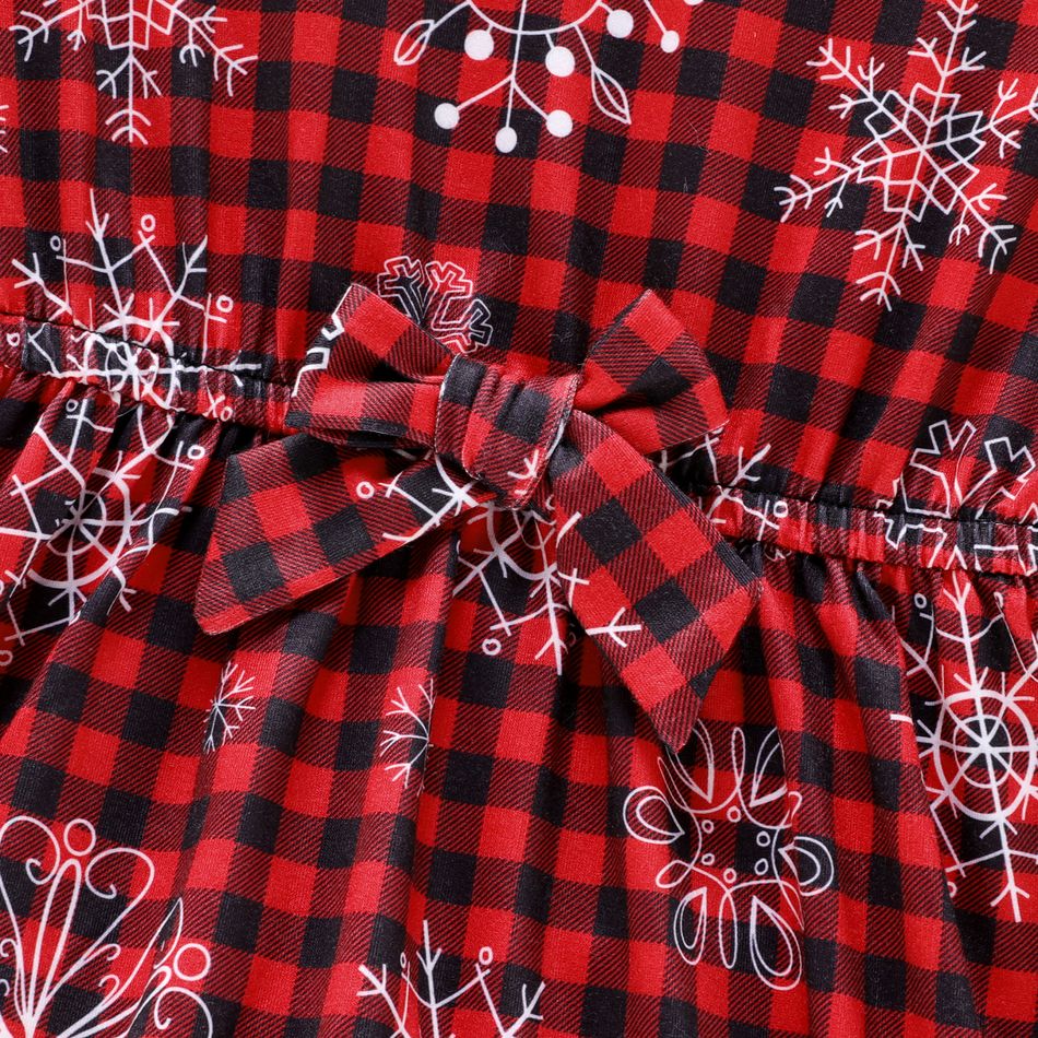 Kid Girl Christmas Graphic 3D Bowknot Design Splice Long-sleeve Dress redblack big image 3