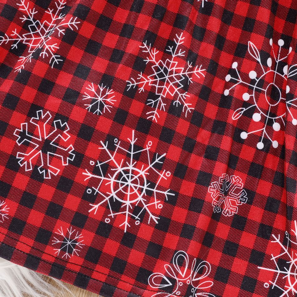 Kid Girl Christmas Graphic 3D Bowknot Design Splice Long-sleeve Dress redblack big image 4