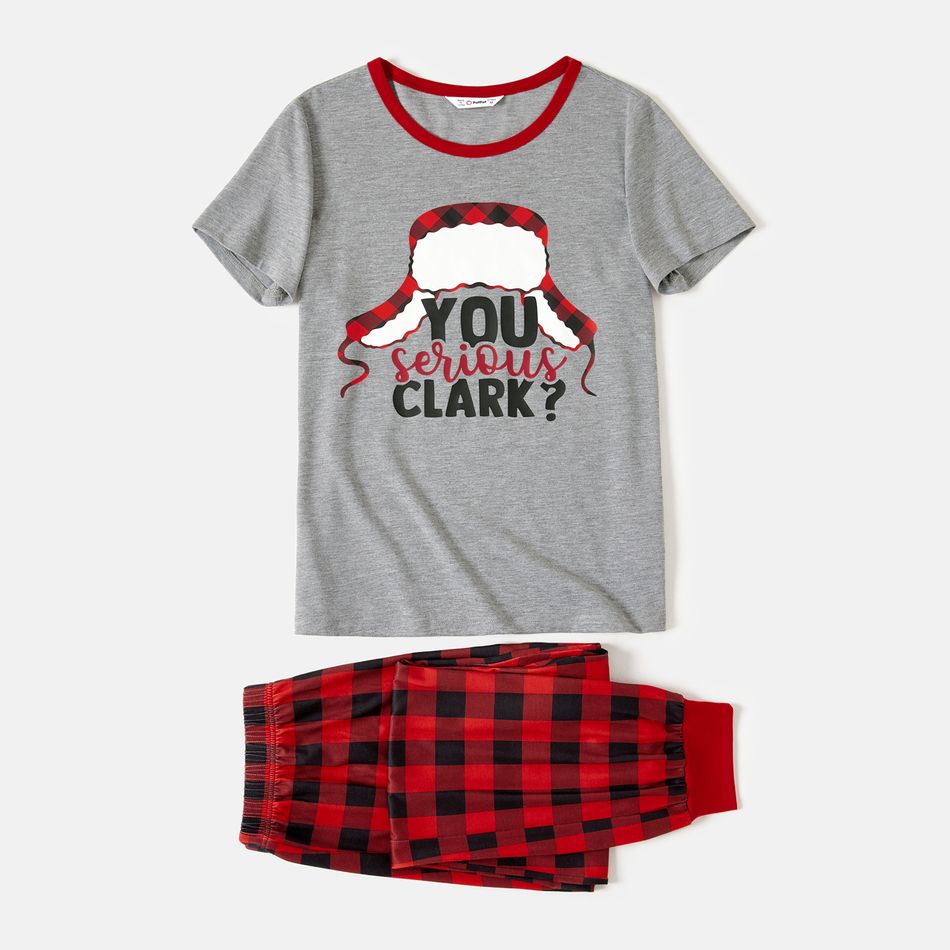 Christmas Family Matching Short-sleeve Hat & Letter Print Red Plaid Pajamas Sets (Flame Resistant) ColorBlock big image 7