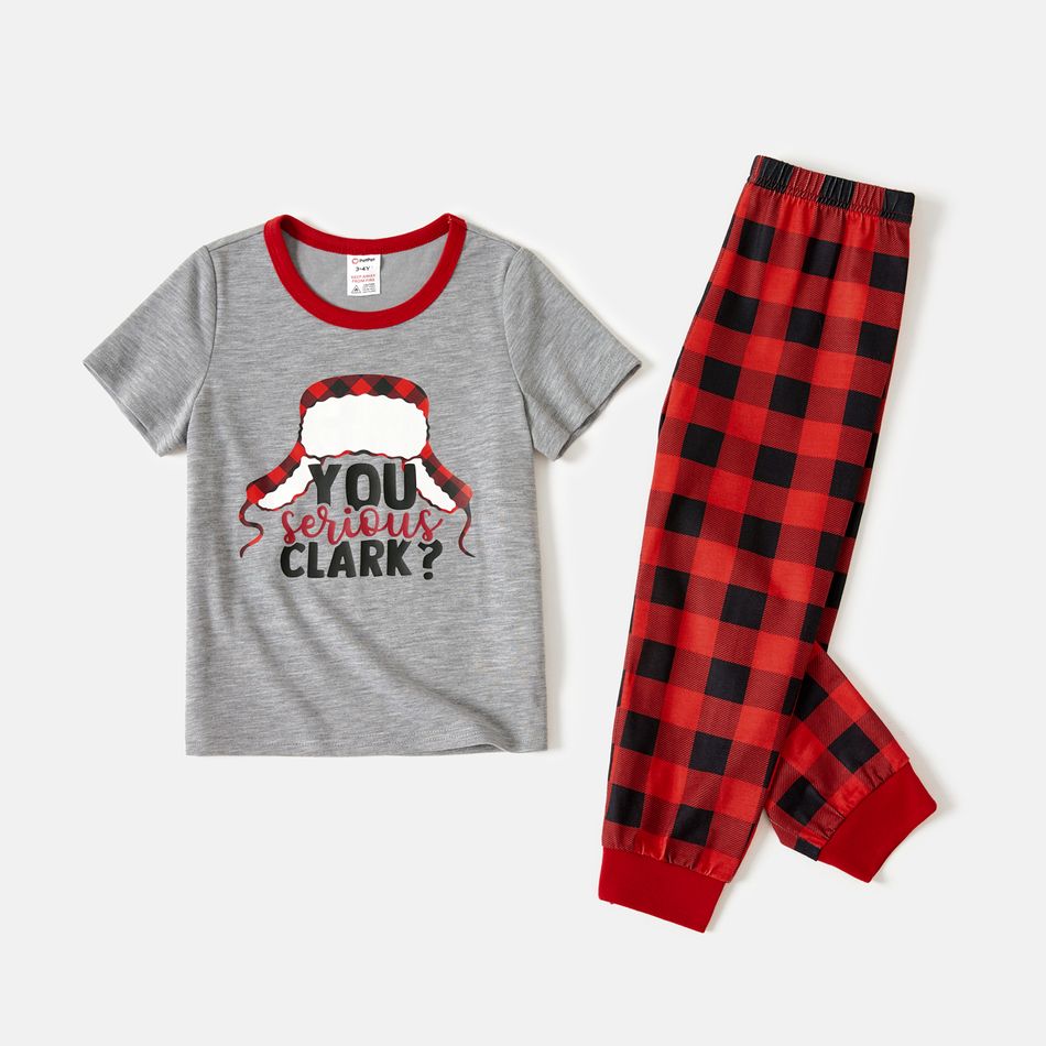 Christmas Family Matching Short-sleeve Hat & Letter Print Red Plaid Pajamas Sets (Flame Resistant) ColorBlock big image 8