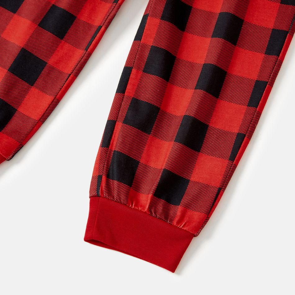 Christmas Family Matching Short-sleeve Hat & Letter Print Red Plaid Pajamas Sets (Flame Resistant) ColorBlock big image 6