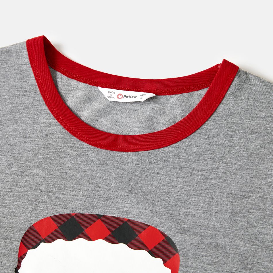 Christmas Family Matching Short-sleeve Hat & Letter Print Red Plaid Pajamas Sets (Flame Resistant) ColorBlock big image 3